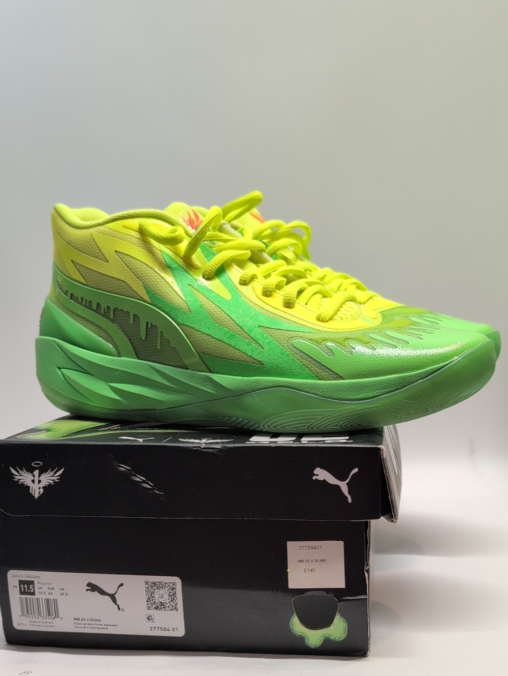 GUC Puma Mens' Neon Yellow and Green High-Top Sneakers Size 10.5